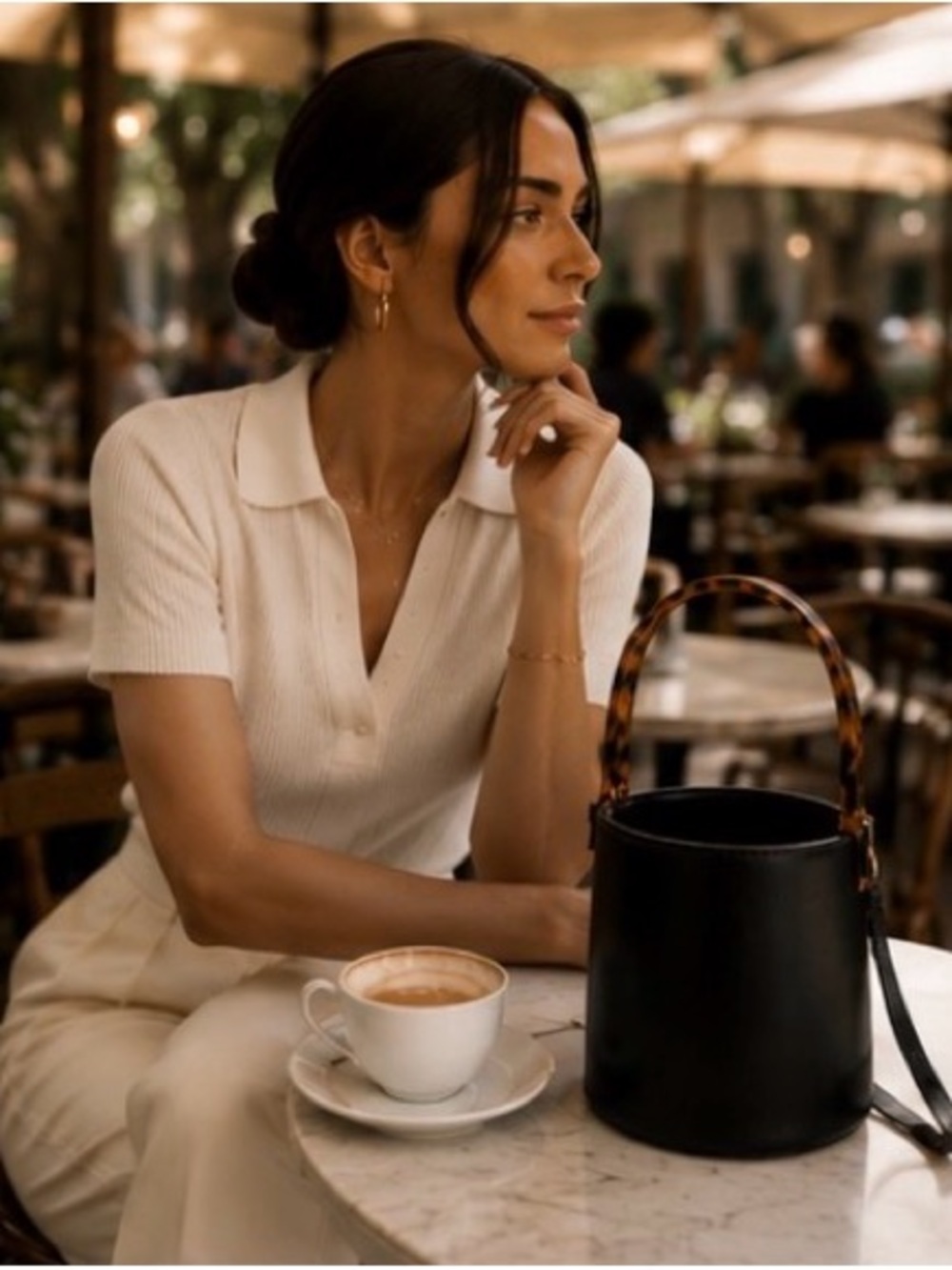 STAUD Moreau Black Leather Bucket Bag Tortoise Handle Crossbody Quiet Luxury - Picture 3 of 12